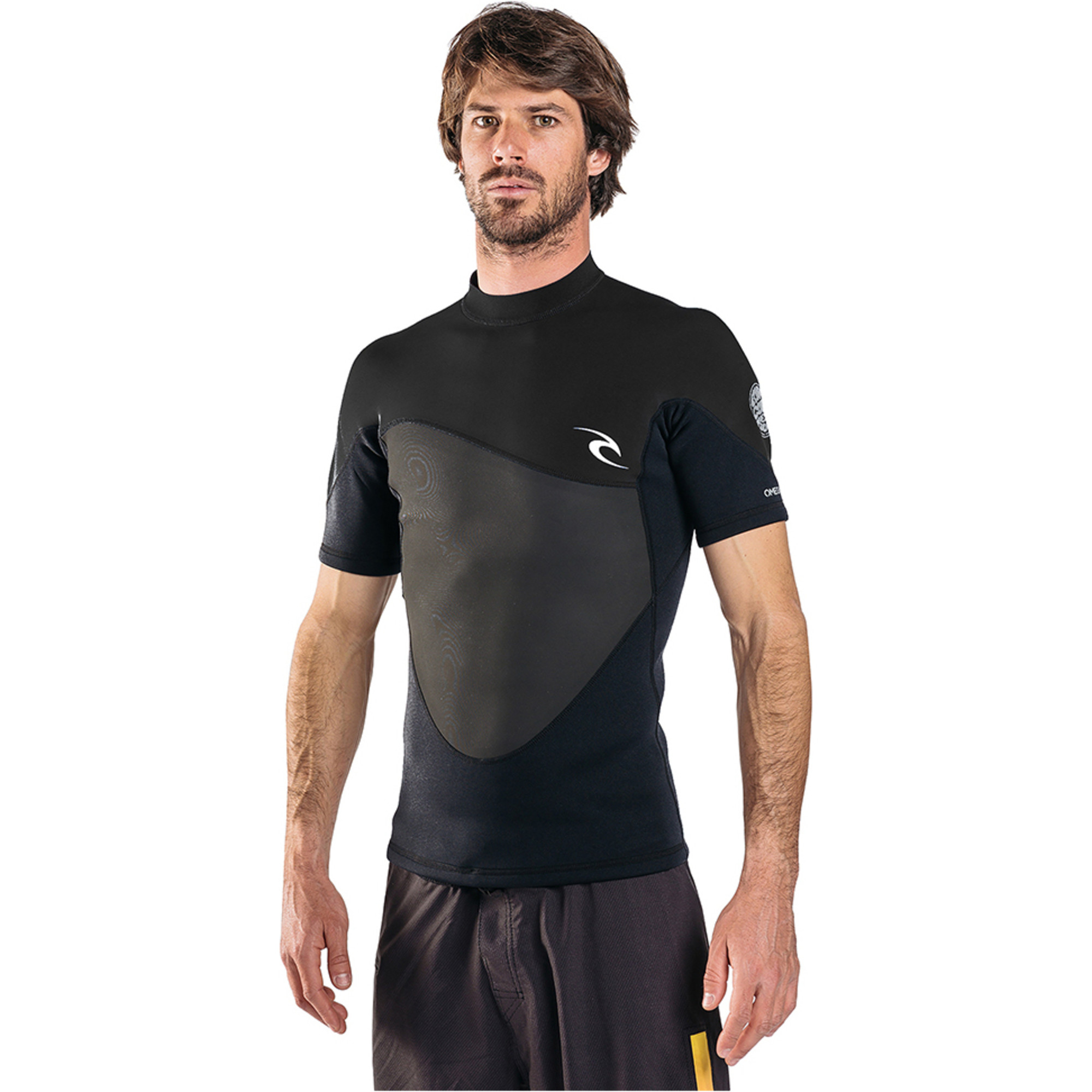 2019 Rip Curl Mens Omega 1 5mm Short Sleeve Neoprene Top Black WVE7GM